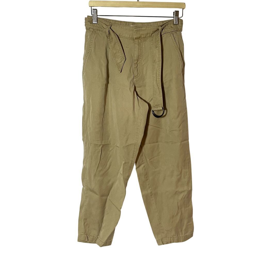 LOFT cargo paperbag belted tan pants pockets pleated front women's S lyocell